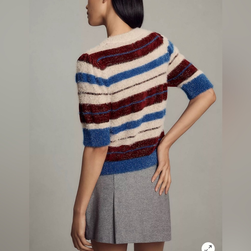 Maeve Anthropologie Short-Sleeve Fuzzy Cardigan Sweater Size S - Picture 5 of 11